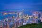 Image of Hong Kong with many skyscrapers during twilight blue hour