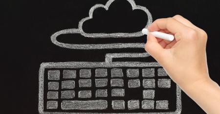 Chalk drawing of keyboard connected to cloud.